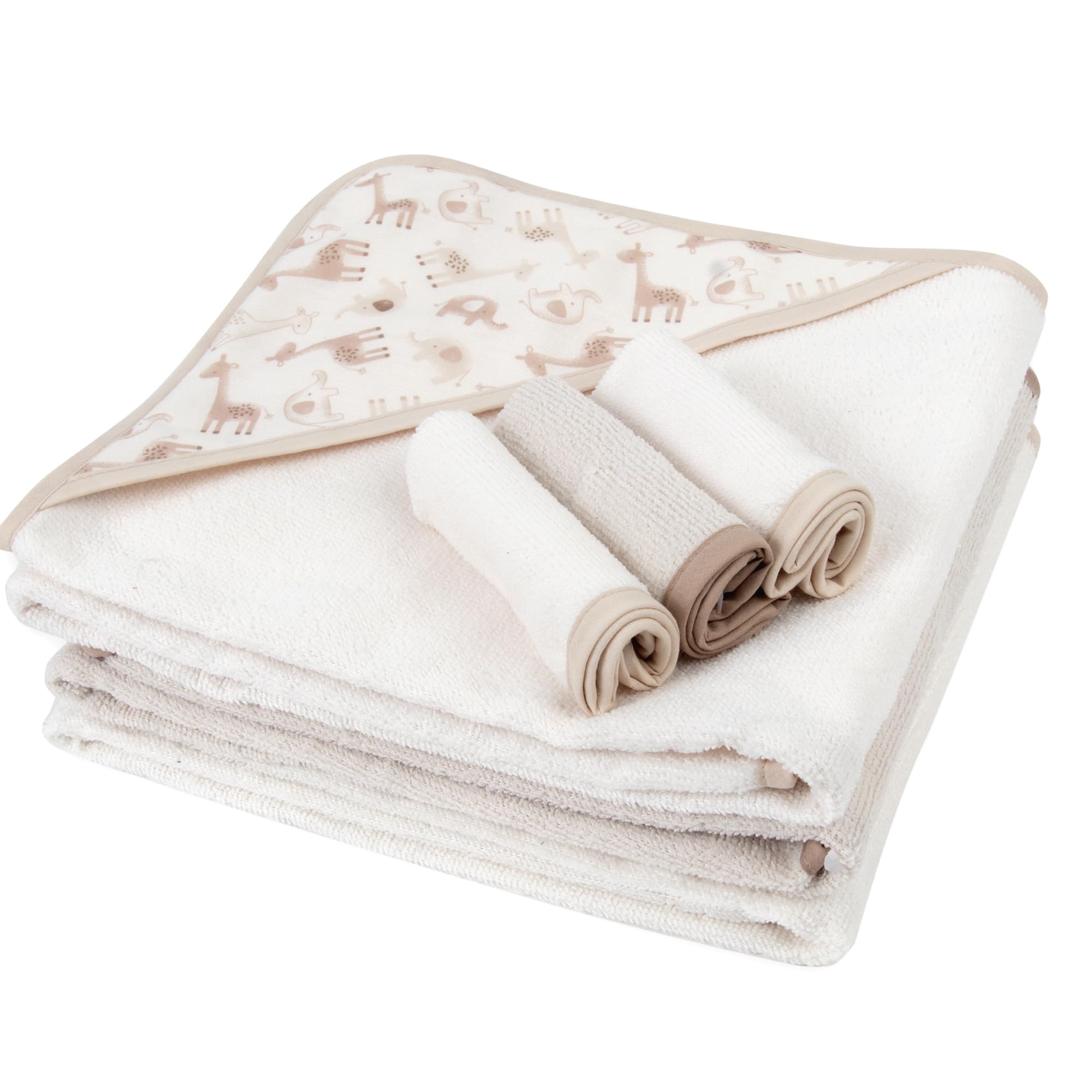 Jessica Simpson Lot de 6 serviettes de bain à capuche et débarbouillettes imprimées pour nourrissons, nouveau-nés et tout-petits de 3 à 24 mois pour le bain, les douches, le salon, la plage et la