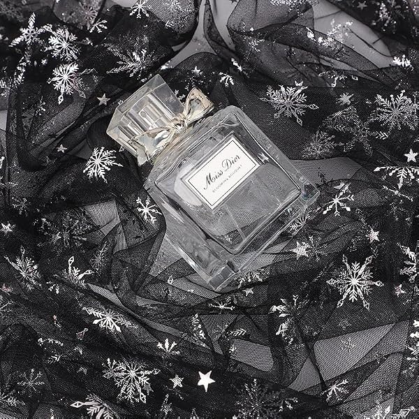 Snowflake Tulle Fabric for Christmas Crafts | Soft Nylon Organza | Winter Wonderland Sheer Mesh Ribbon for Tutu Skirts, Gift Wrapping & Holiday Party Decoration(Black,39x59ines) - 2