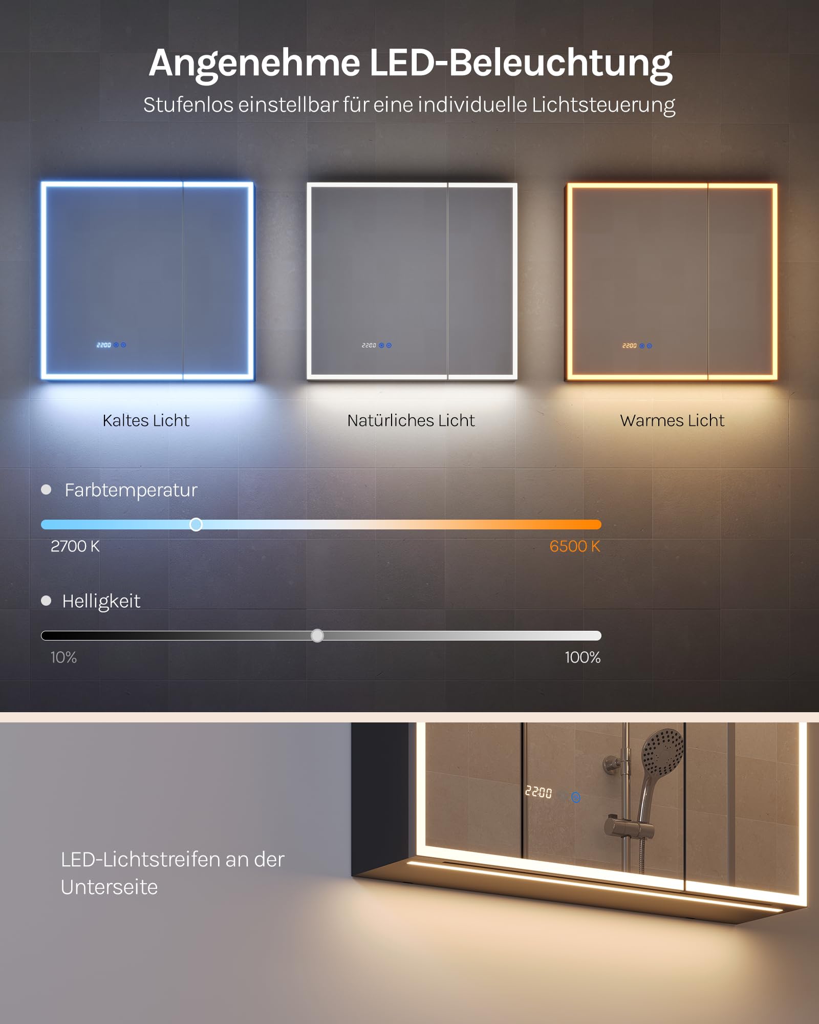 WOLTU Spiegelschrank mit Beleuchtung, Entfogging-Funktion, 14,5x75x70 cm