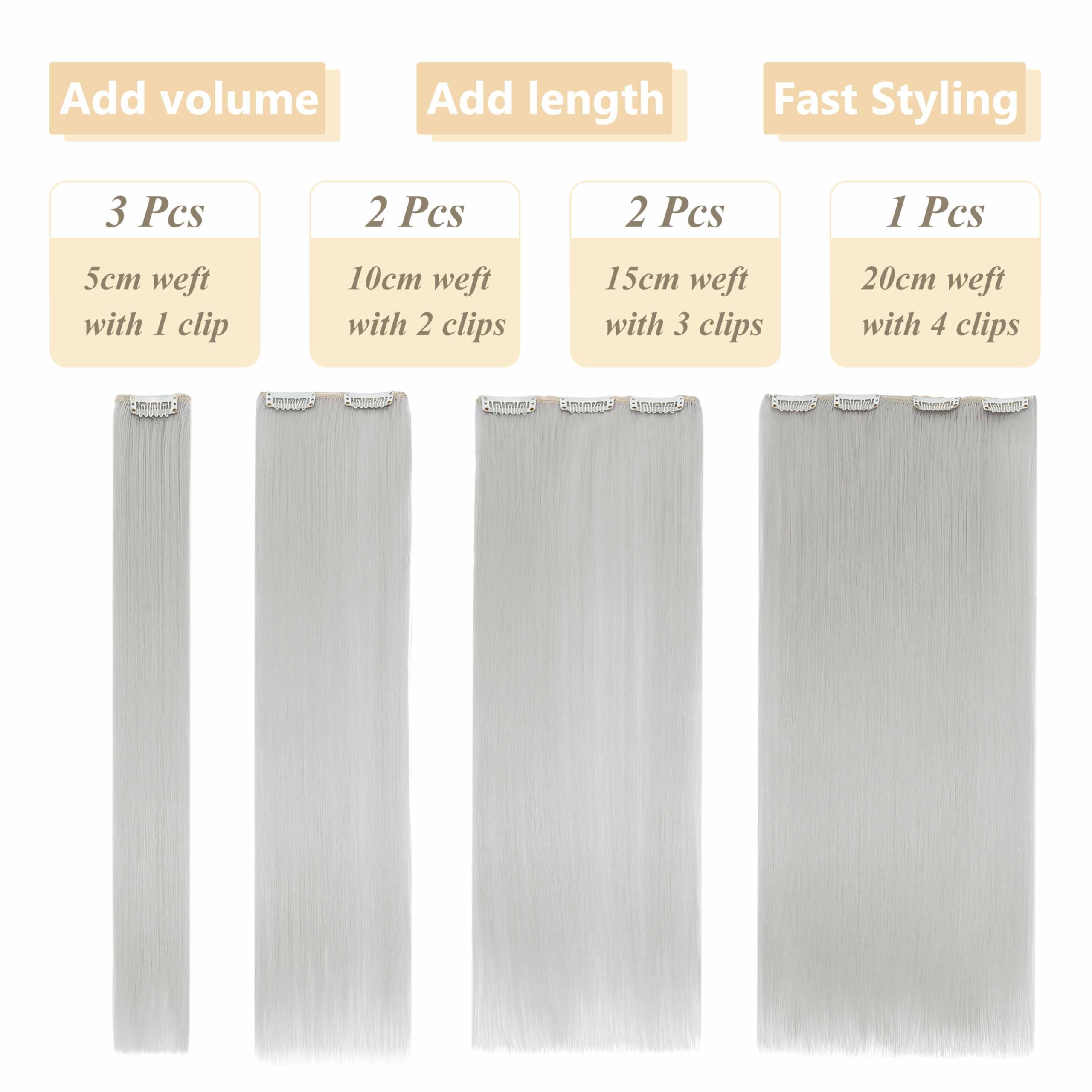 Gairyan 26inch Straight Clip in Hair Extensions Long Full Head Hair Extension 8PCS Synthetic Hairpiece Natural Soft for Women (Light Gray) - Image 3