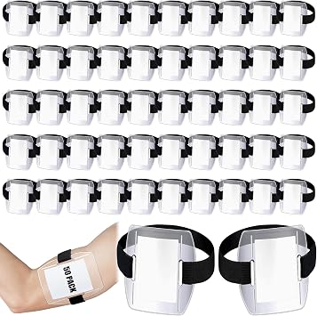 Meanplan 50 Pack Arm Badge Holder Bulk, Clear PVC Armband, Black
