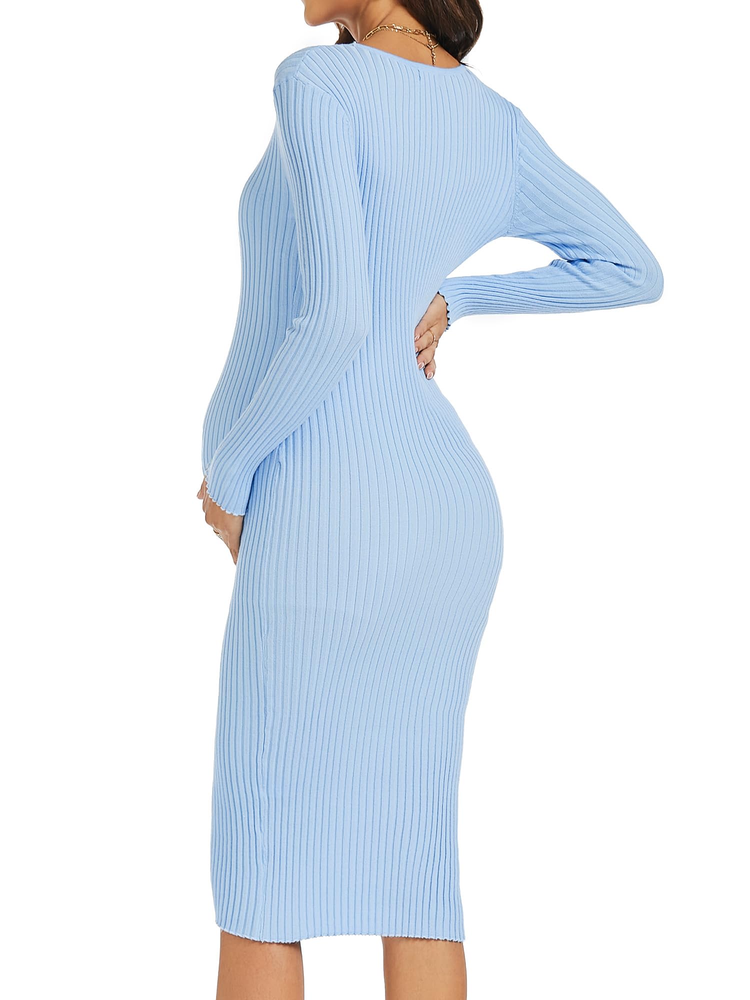 Abito premaman a maniche lunghe con scollo a V in maglia elasticizzata abiti maglione vestiti per gravidanza per servizio fotografico baby shower