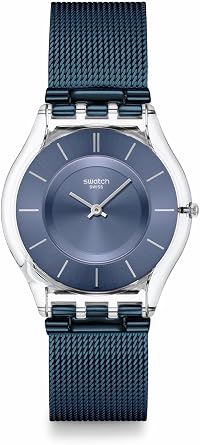 ساعة Swatch Skin Classic للجنسين من مصادر حيوية، غير رسمية، بوليمر، كوارتز أزرق، مقاومة للماء، سماء باردة