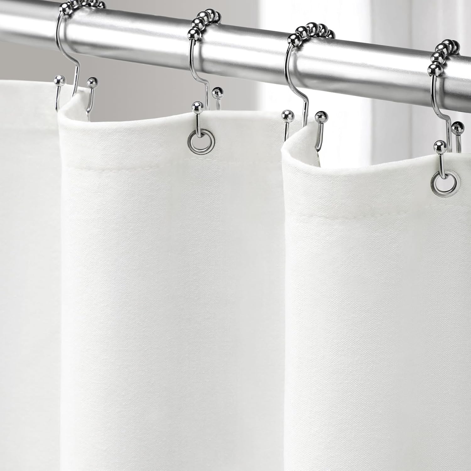 Extra Long 96 Inch Linen Shower Curtain Cream, Fabric Boho Farmhouse Shower Curtains for Bathroom Cotton Natural Cloth Liner Set 72" W x 96" L