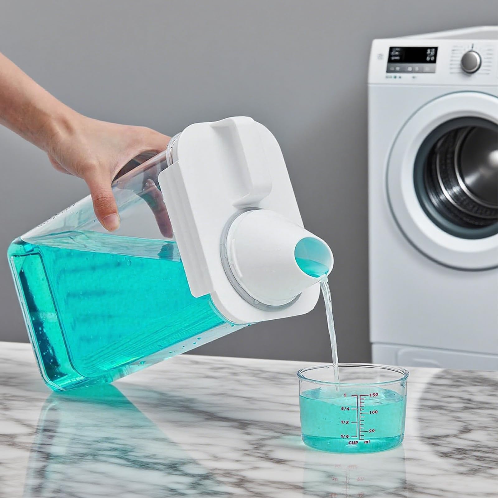 Flüssigwaschmittelspender, 2,2 l, transparenter Seifenpulverbehälter mit Deckel, Weichspüler, Bleichmittelspender für Lagerung, Waschküche, 5 Stück