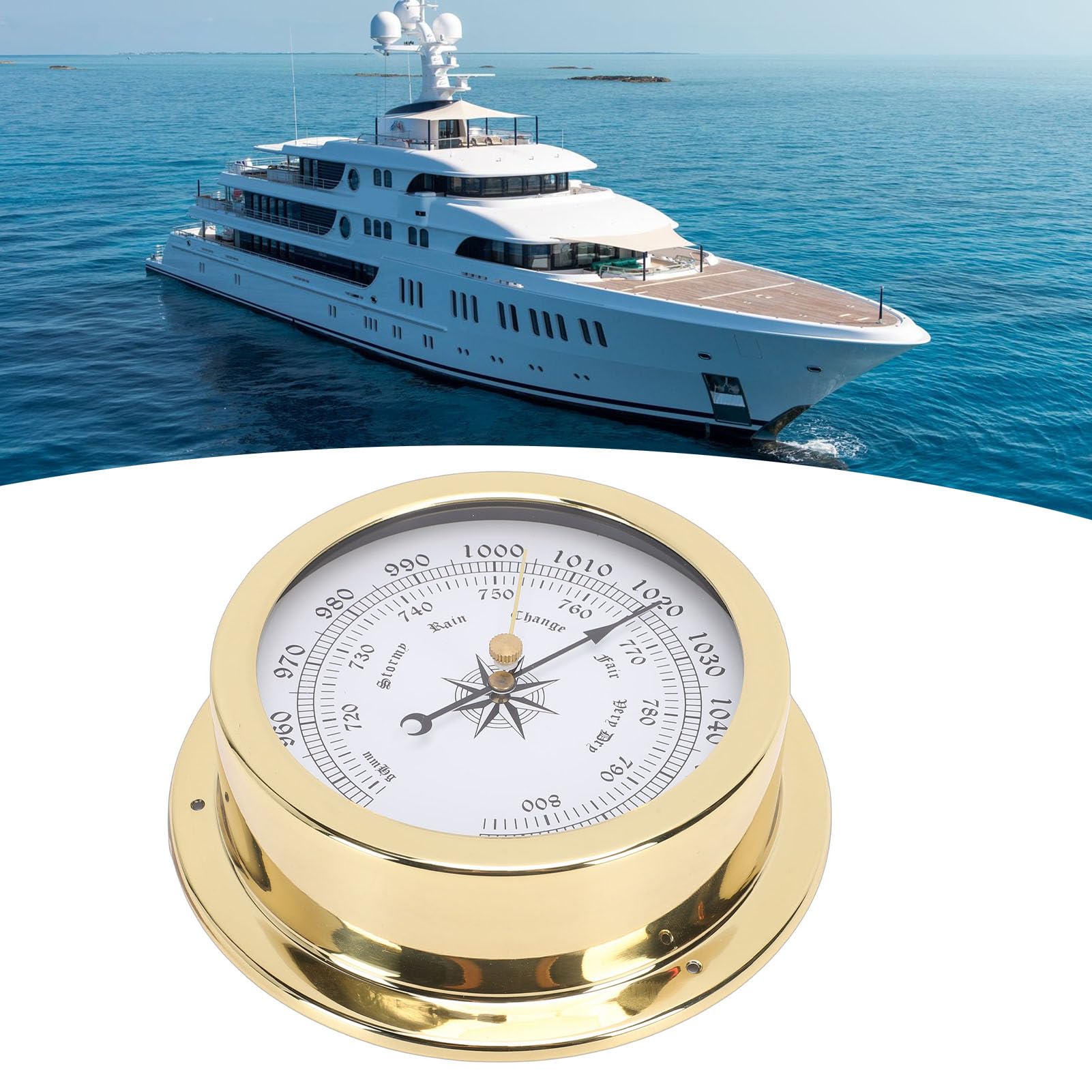 Baromètre de Bateau en Laiton de 4,7 Pouces, Mesure Précise de la Pression Atmosphérique pour Les Yachts et Les Cargos