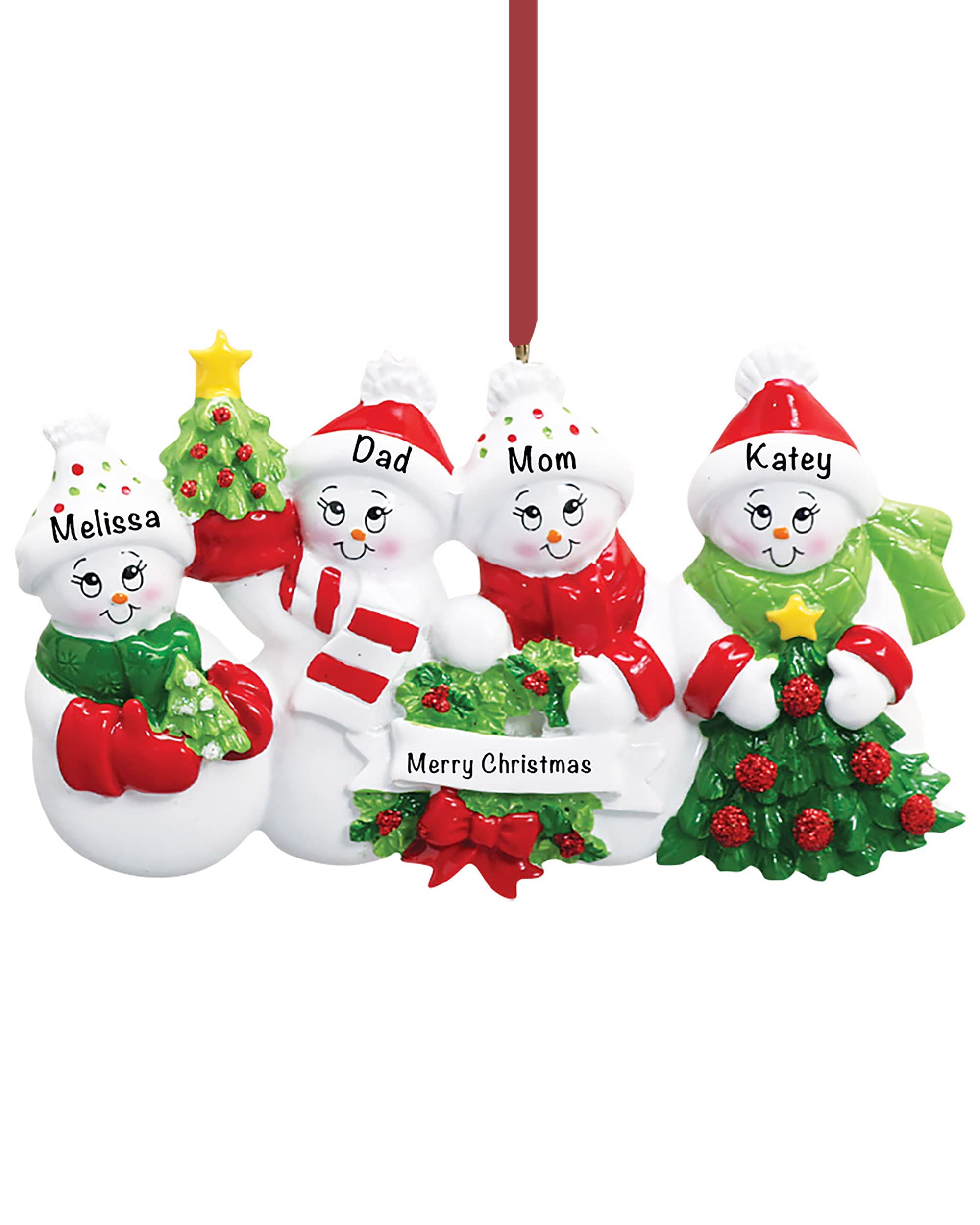 Personalized Family of 4 Ornament 2025 | Free 24h Customization | Laser Engraved Snowman Christmas Ornaments for Tree | Custom Gift Wrapped Festive Holiday Keepsake for Four Persons