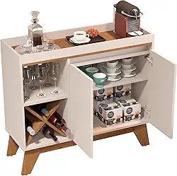 Aparador Buffet Barzinho Porto Belo Com Adega Para Bebidas Sala de Jantar (OFF WHITE/FREIJÓ)