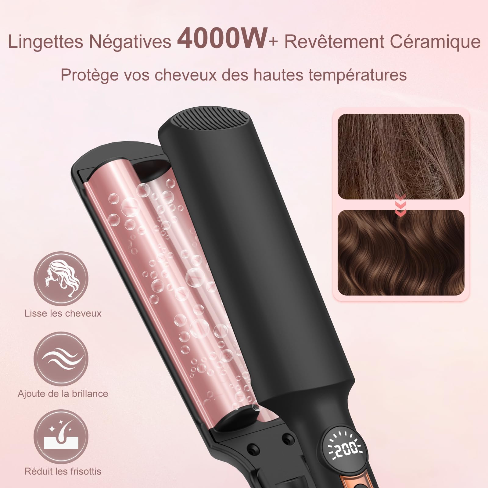 AISEELY Boucleur a Cheveux Wavy 20MM, Fer à Friser pour Mini Boucles, 5 Températures Réglables, Anti-Brûlure, Convient aux Débutants, Fer a Boucler pour Cheveux Longs Courts, Styliseur de Vagues