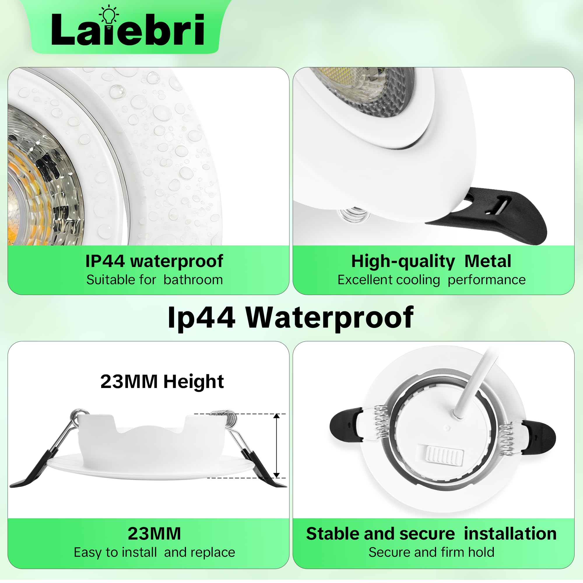 LED Einbaustrahler 230V Dimmbar, 6W IP44 LED Spots, 68mm Deckenspots 38° Schwenkbar 3000K/4000K/6000k für Badezimmer Küche Wohnzimmer Einbauspots Flach Einbauleuchten, Weiß, 6er Set