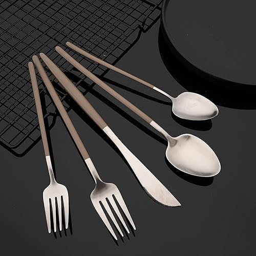 Miniatura 7 de JASHII Juego de cubiertos de mango delgado de 20 piezas, juego de cubiertos coloridos de acero inoxidable 304, juego de cubiertos chapados en