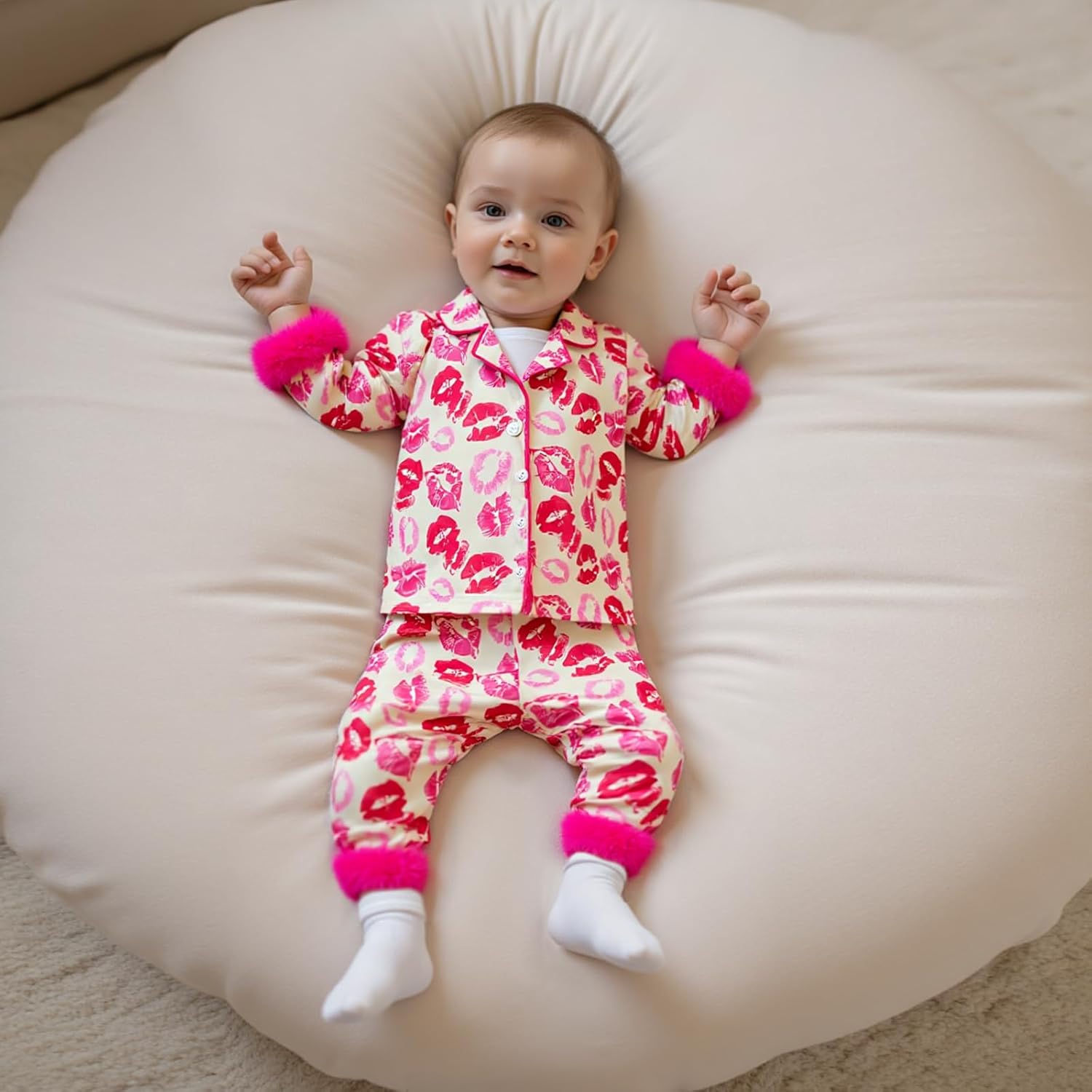 Toddler Girl Valentine's Day Satin Pajamas Set Baby Silk Pjs Heart Button Down Shirt Long Pants Sleepwear Spring - Image 5