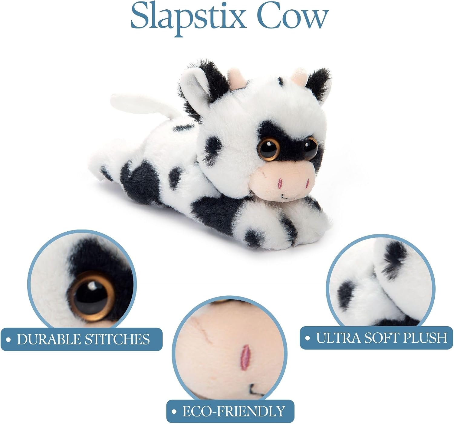The Petting Zoo Cow Stuffed Animal Plushie Slap Bracelet, Gifts for Kids, Slapstix Wildlife Animals, Cow Plush Toy, 10 inches