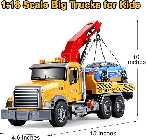 Miniatura 6 de SASBSC Camión de remolque de juguete para niños de 3, 4, 5, 6, 7 años, camiones de juguete de construcción grandes para niños de 3 a 7 años, grúa