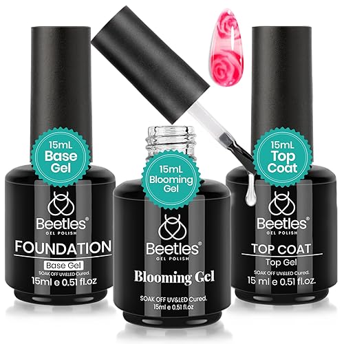 Miniatura 9 de Beetles - Juego de 2 capas de gel de 15 ml sin toallitas, capa superior y base, acabado brillante y de larga duración, lámpara de uñas LED para Base