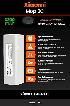 robo mi Robot Süpürge Bataryası Xiaomi Mi Vacuum Mop 2C Uyumlu 3200mAh BOX