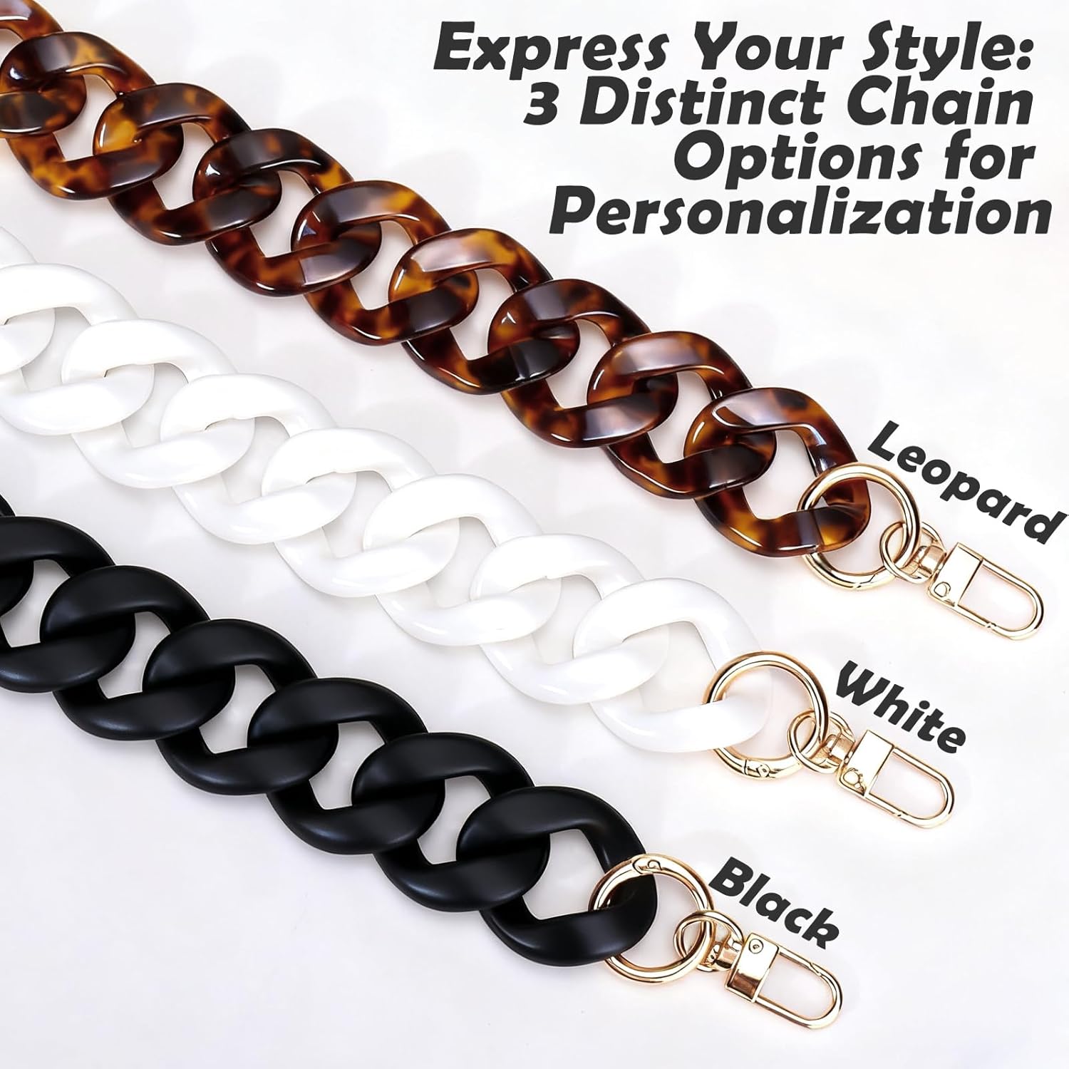 AIERSA Purse Charm Chain for Handbags,18in Short Bag Chain Strap for Purse,Acrylic Bag Shoulder Chains,Decorative Replacement Accessories Chains for DIY Crafts-White - Image 5