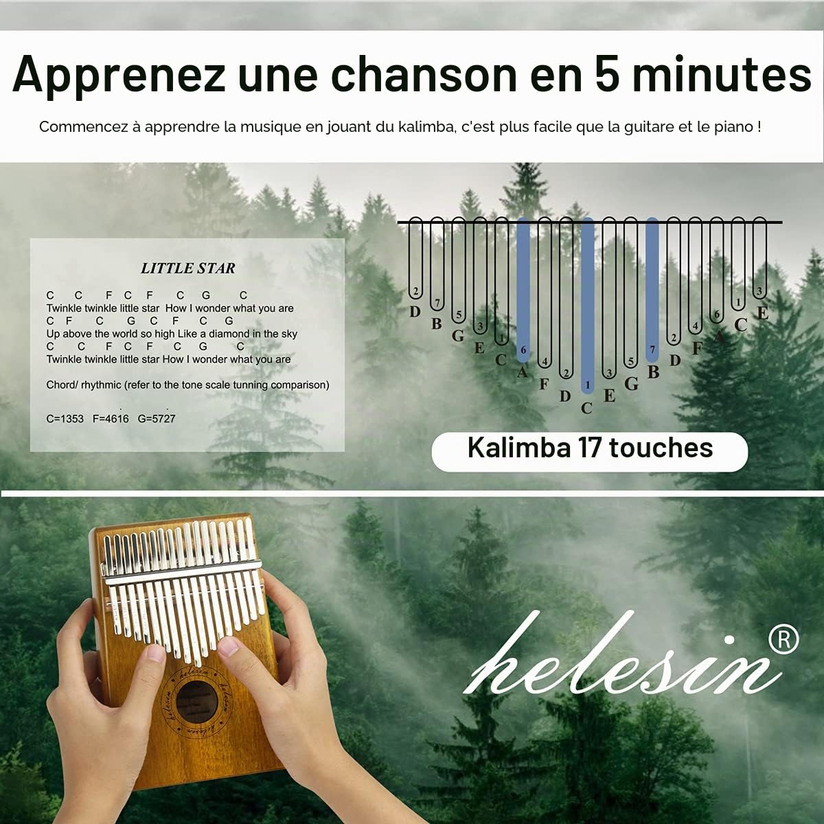 Kalimba 17 Clés, Piano à Pouce Kalimba Thumb Piano Finger Solide Instrument de Kalimb avec outils D'apprentissage, Kalimb Professionnel pour Enfants, Adultes et Amateurs de Musique