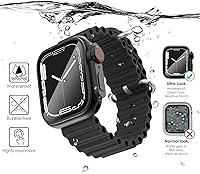 Vista 3 de NewWays 2 in 1 Waterproof Case [Ultra Appearance] for Apple Watch 44mm Screen Protector, 360 Protective Glass Face Cover Hard PC Bumper + Back Frame