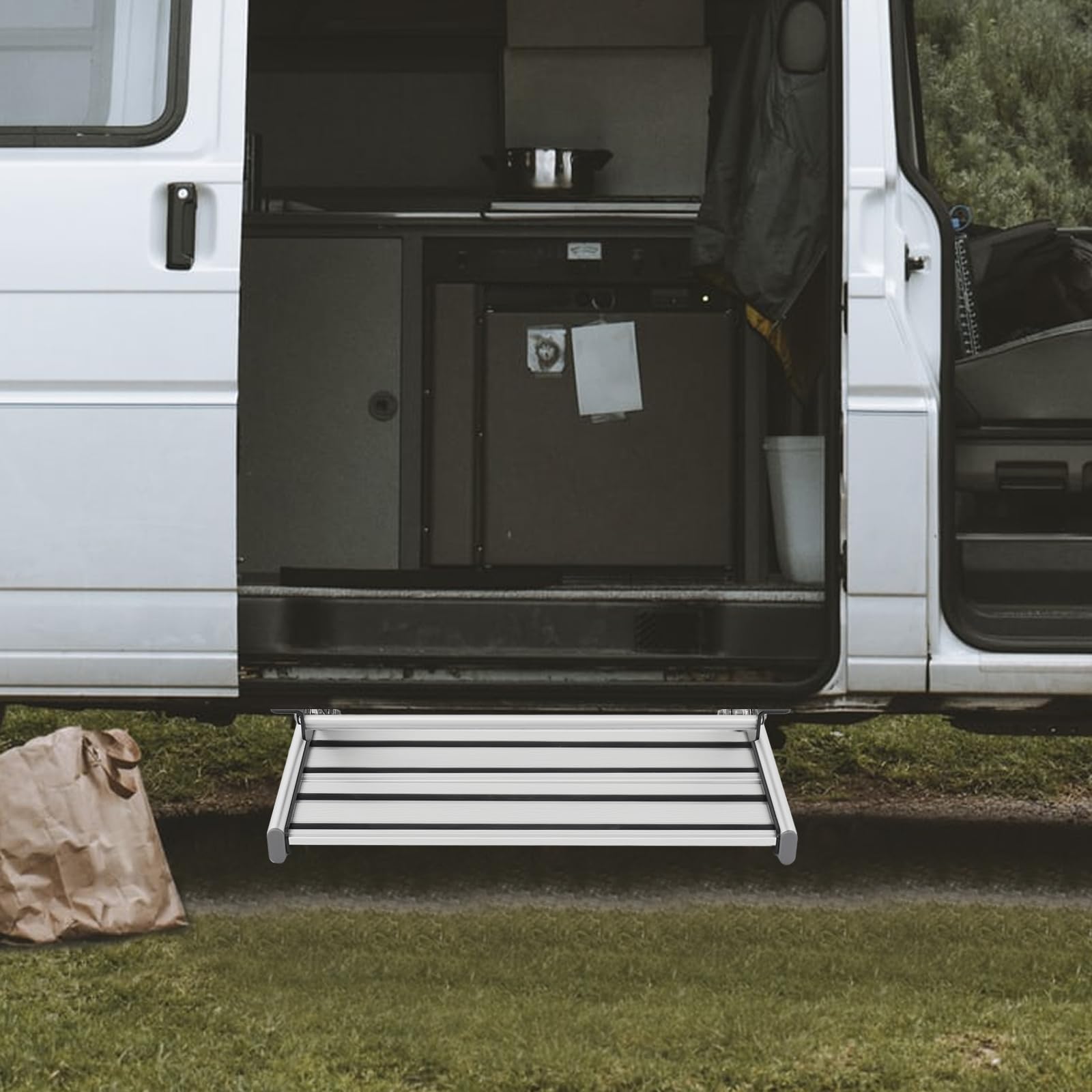 Peldaños de aluminio para autocaravanas con tiras antideslizantes, escalones plegables para autocaravanas, escalones manuales para autocaravanas con una capacidad de carga de 200 kg, adecuado para