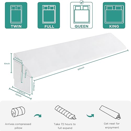 Miniatura 7 de HBlife Almohada de cabecera tamaño Queen (60 x 10 x 6 pulgadas), almohada de cuña para cabecero, relleno de espacio de cama (brecha 0-8 pulgadas)