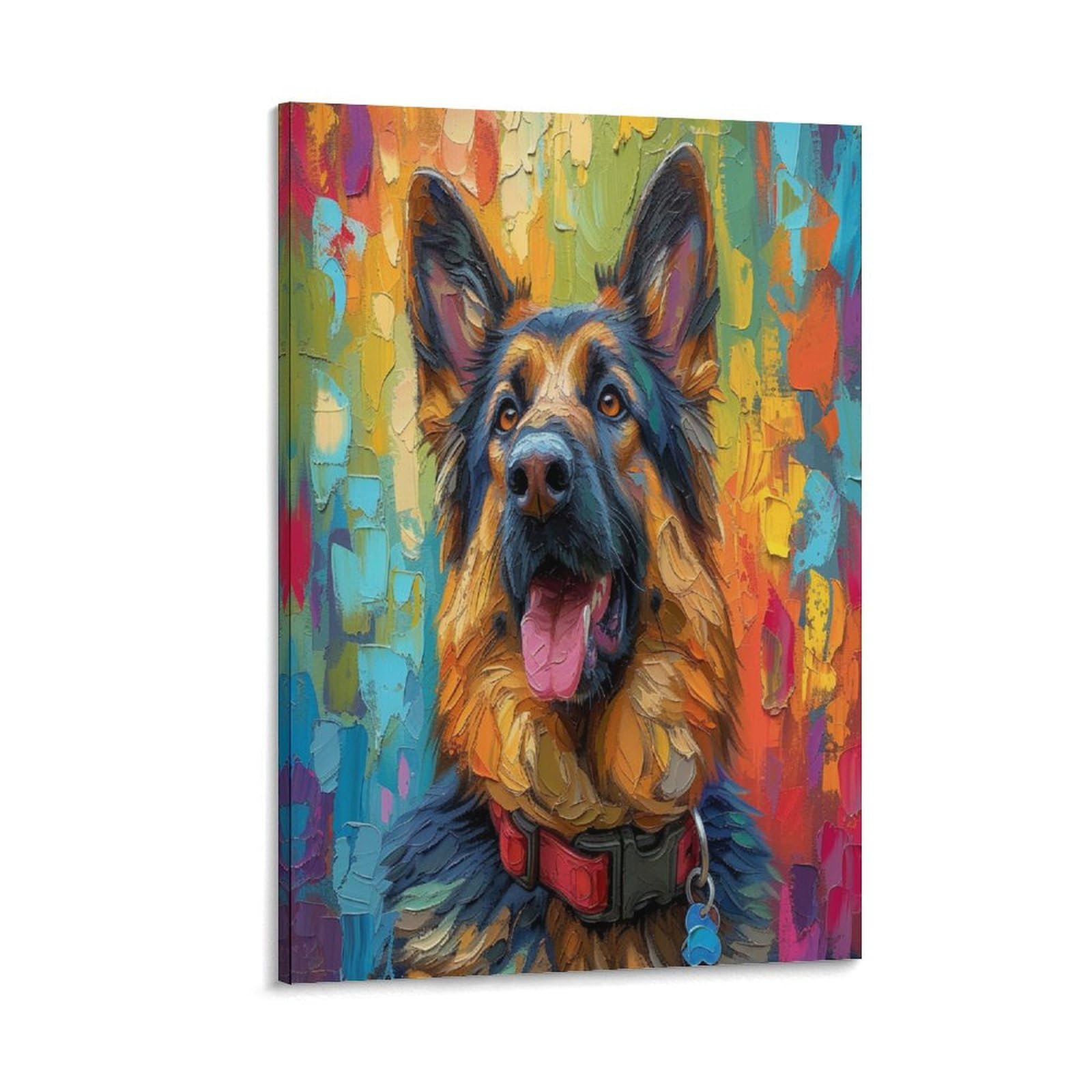 VFKLZCNYR German Shepherd Dog Abstract Painting Canvas Wall Art 3D Abstract Paintings Pictures Artwork for Living Room Bathroom Office Home Decor Framed Ready to Hang 20x30inch(50x75cm)
