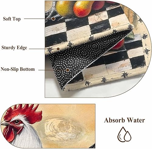 Miniatura 7 de 2.7x5 Area Rugs, Rooster Non-Skid Rubber Backing Large Rectangle Rugs - Living Room Bedroom Home Office, Retro Farmhouse Animals Watercolor Indoor
