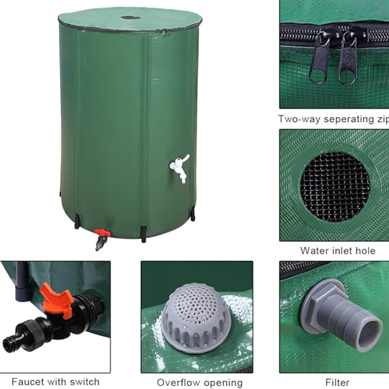 Barril de lluvia – Cubo de agua plegable de PVC empalmado de 30,71 x 15 | 75 pulgadas, barril de agua plegable de 26 galones de PVC | Depósito de de depósito de agua con tapón de filtro de