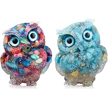 DIYOMR 2Pcs Handcrafted Crystal Owl Statue, Reiki Healing Gemstone Colorful Owl Animal Figurines Attract Wealth Lucky Home Decor Desktop Ornaments Car Decoration 2Pcs Set A