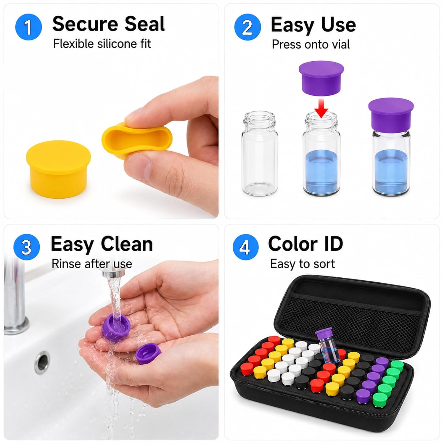 39 Pcs 3ml Vial Caps Peptide, Silicone Vials Covers Protective Cap with 3 Opener for Storage Peptides