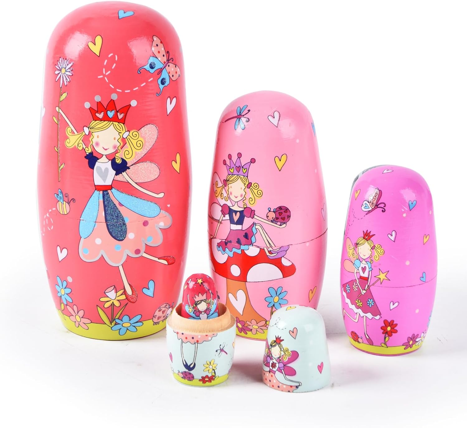 Nesting Dolls, Nesting Easter Eggs Toys, Wooden Handmade Matryoshka Dolls for Kids Birthday or Home Decoration (Fairy)