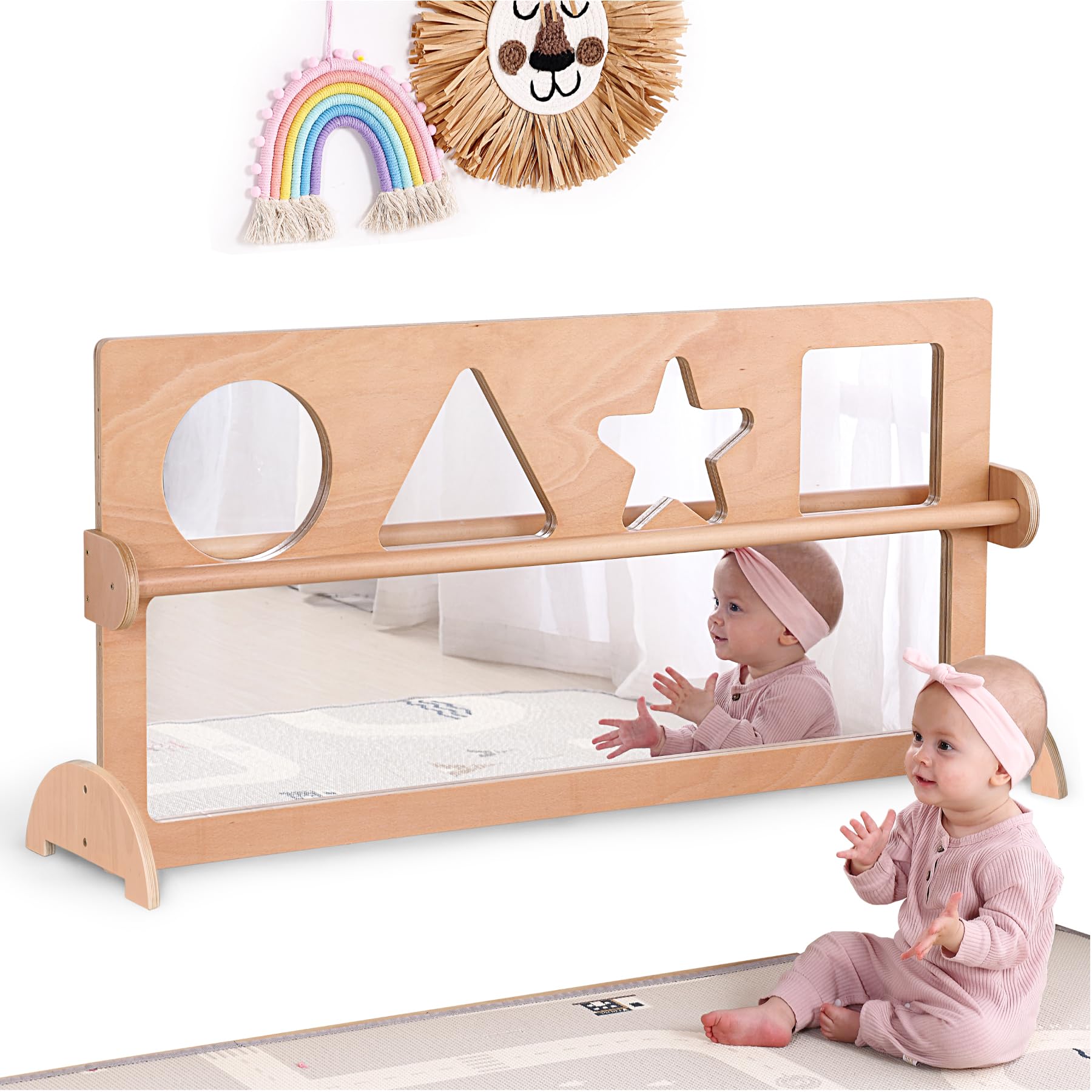 Espejo de seguridad para bebés inastillables con barra de dominadas, juego de exploración de aprendizaje temprano para bebés, muebles Montessori para guardería, preescolar y guardería
