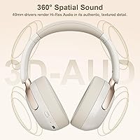 Vista 6 de LORELEI QC30 Auriculares híbridos con cancelación activa de ruido, Bluetooth inalámbrico sobre la oreja, piel proteica beige, control activo