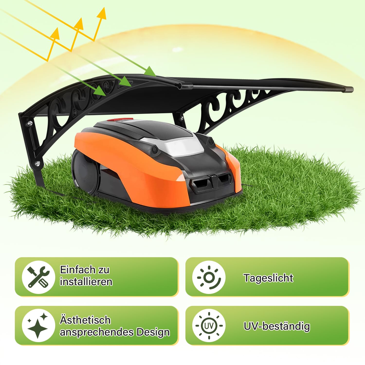 Fiqops Garage pour robot tondeuse, Garage en plastique PP pour robot tondeuse, Abri de protection UV et pluie pour robot tondeuse, Protection météo pour robot tondeuse, 106x87x50 cm, Noir