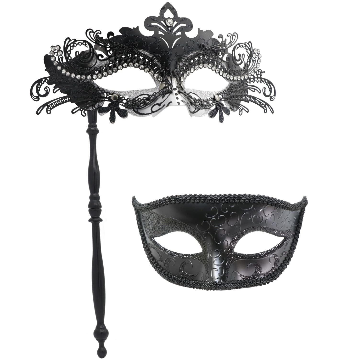 Coddsmz Couple Masquerade Masks Set with Holding Stick Venetian Halloween Costume Masks Mardi Gras Masks Party Costume Mask, I031743OCSU31 โ image 1