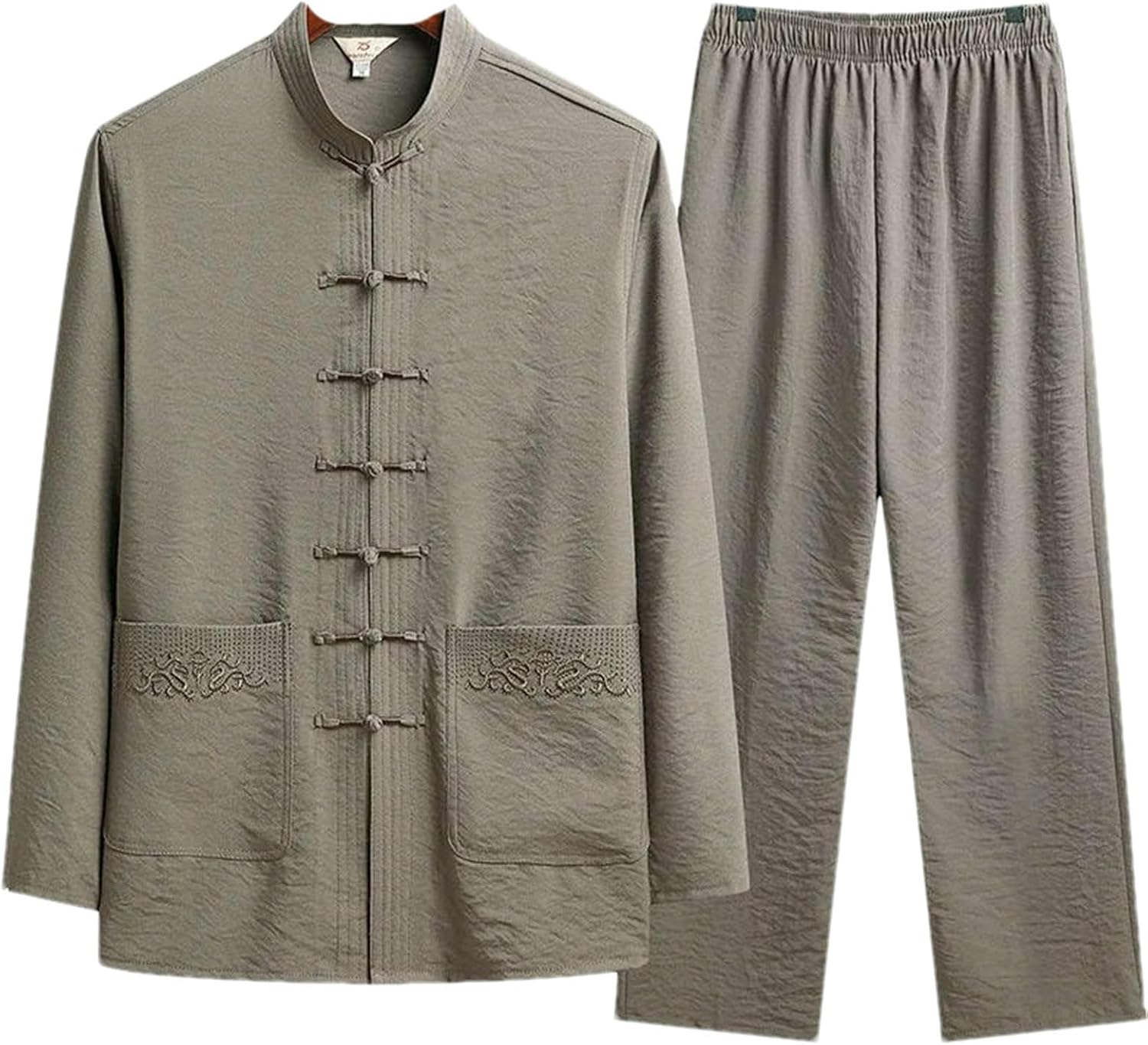 Chinese Traditional Set Man Fall Cotton Linen Buckle Kung Fu Shirt Oriental Retro Top Pants Tai Chi Breathable Hanfu
