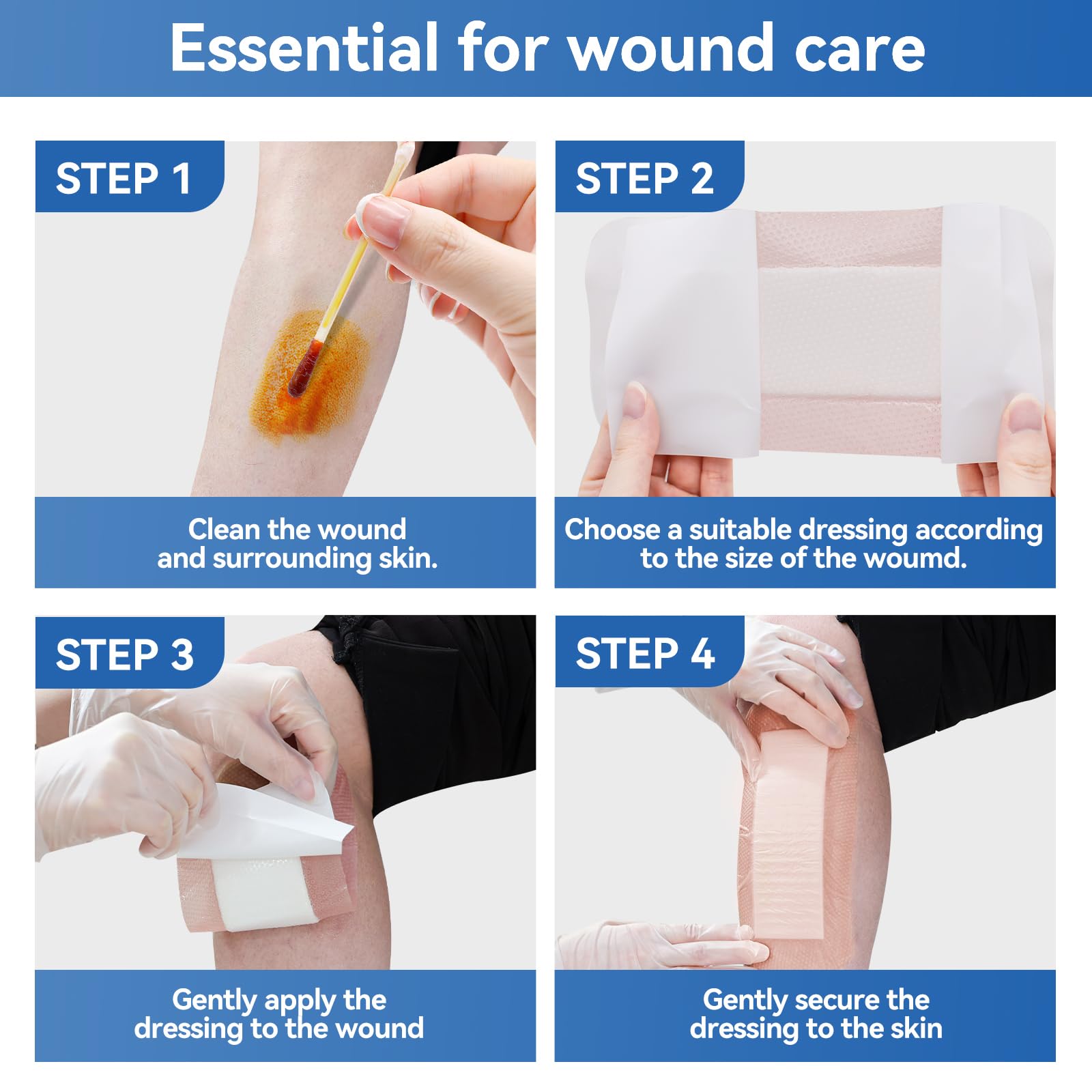 Niceful Silicone Super Absorbent Wound Dressing - 4"×8" Large Absorbant Bandages with Adhesive Borders, FSA HSA Eligible, Wound Care Dressings for Bed Sores Leg Ulcers — Amazon image 8