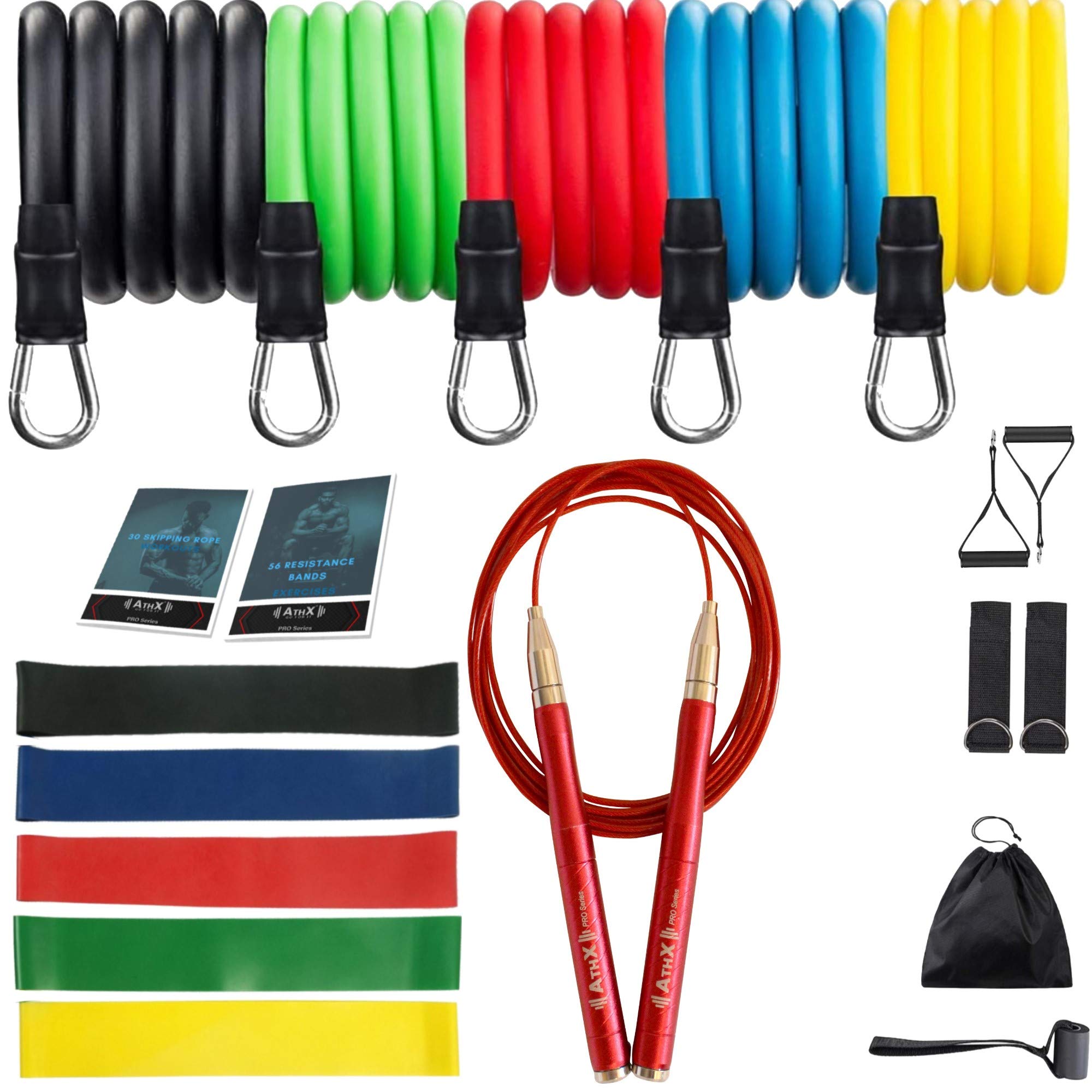AthX 19pcs RESISTANCE BANDS set men SKIPPING ROPE adult fitness women PRO Series PREMIUM bundle jump speed rope weights mens adults crossfit exercise