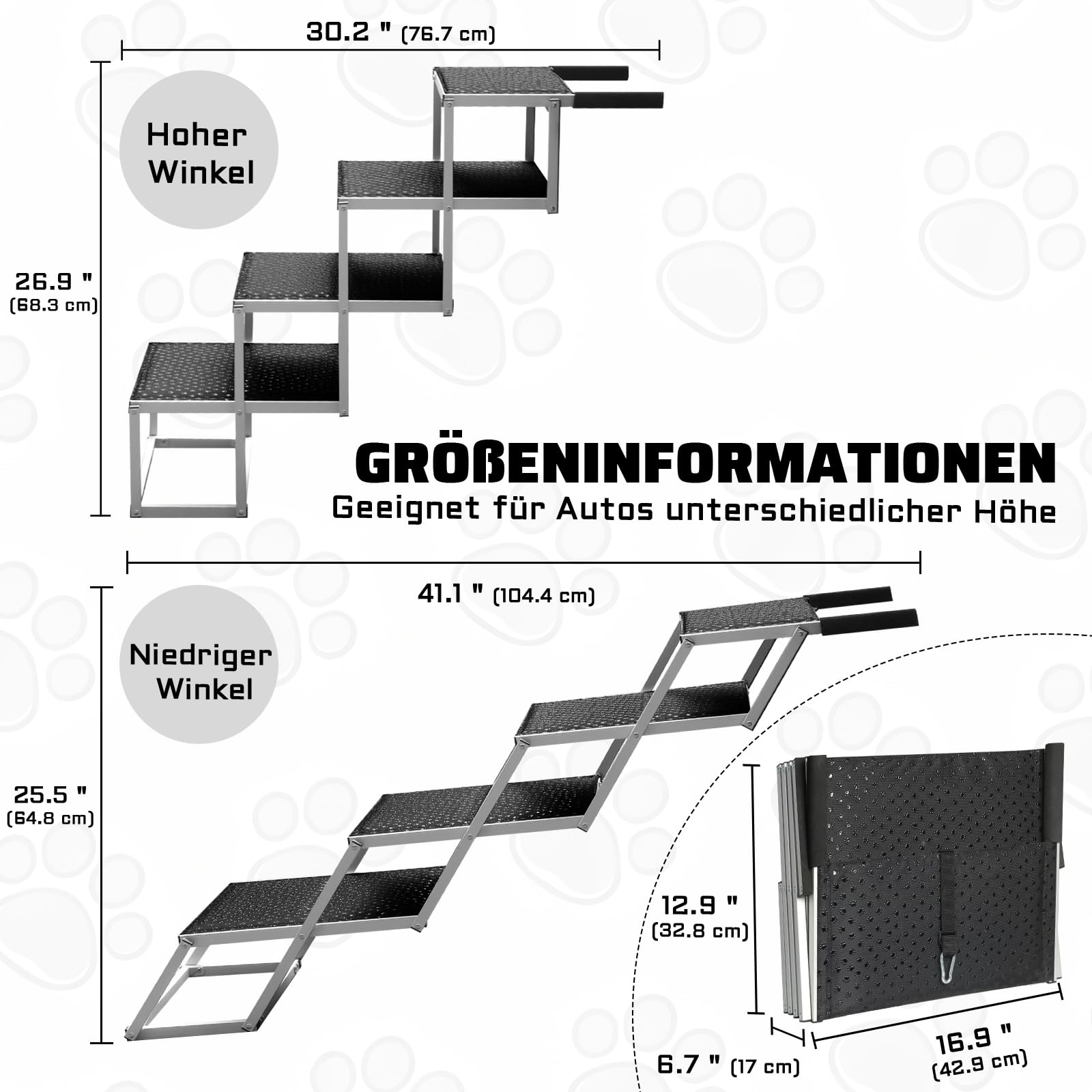 Storystore Hundetreppe Auto, 4 Stufen Hundetreppe Auto klappbar, Hunderampe Auto mit Rutschfester Oberfläche, Einstiegshilfe Hunde Auto für SUV, Auto, LKW Kofferraum, Hochbett, Belastbar bis 80 kg