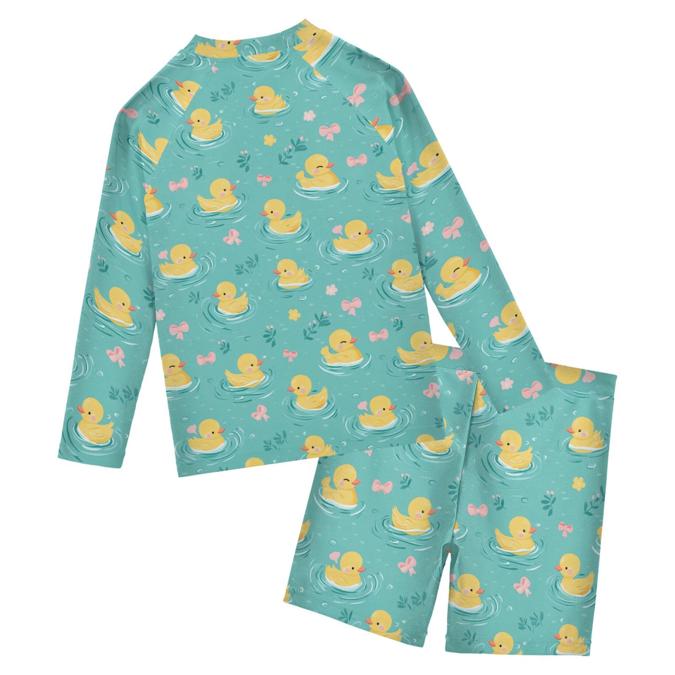 Cute Yellow Rubber Duck Baby Boys' Toddler Long Sleeved Rashguard Swim Bathing Suit Set B0404262