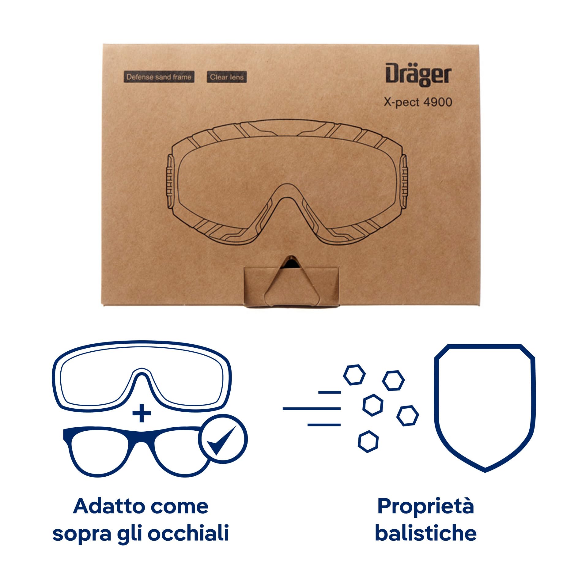 Dräger Occhiali protettivi X-pect 4800 & 4900 | Occhiali di sicurezza leggeri e trasparenti| antigraffio, antivento e antiappannamento | adatti per portatori di occhiali