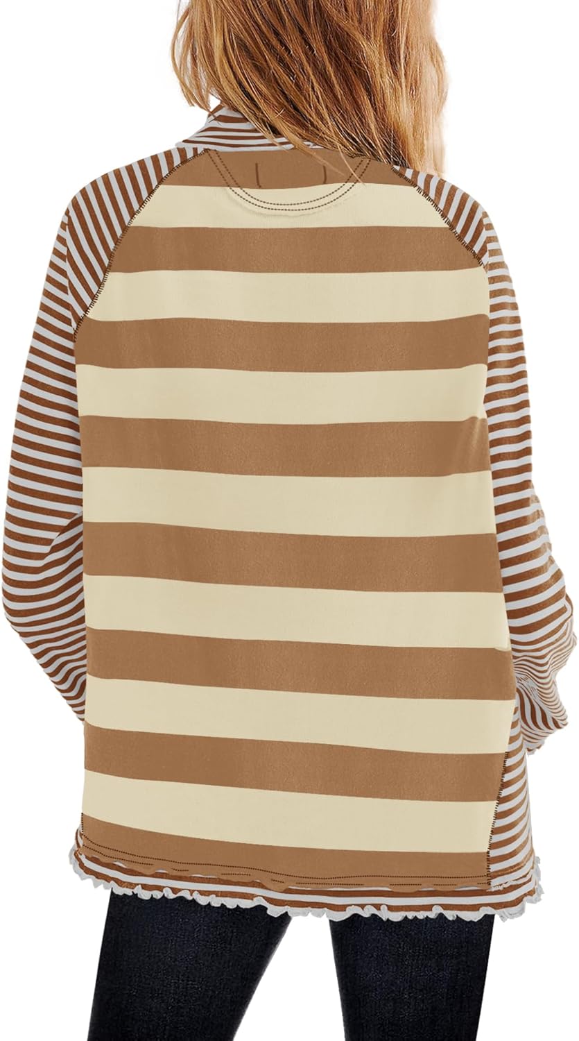 Panadila Womens Long Sleeve Striped Shirts Turtleneck Raglan Shirt Cute Color Block Tunic Tops Loose Pullover Top - Image 2