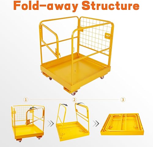Miniatura 6 de Jaula de seguridad para carretilla elevadora de 36 x 36 pulgadas, cesta de elevación resistente con 4 ruedas, capacidad de 1200 libras, juego de