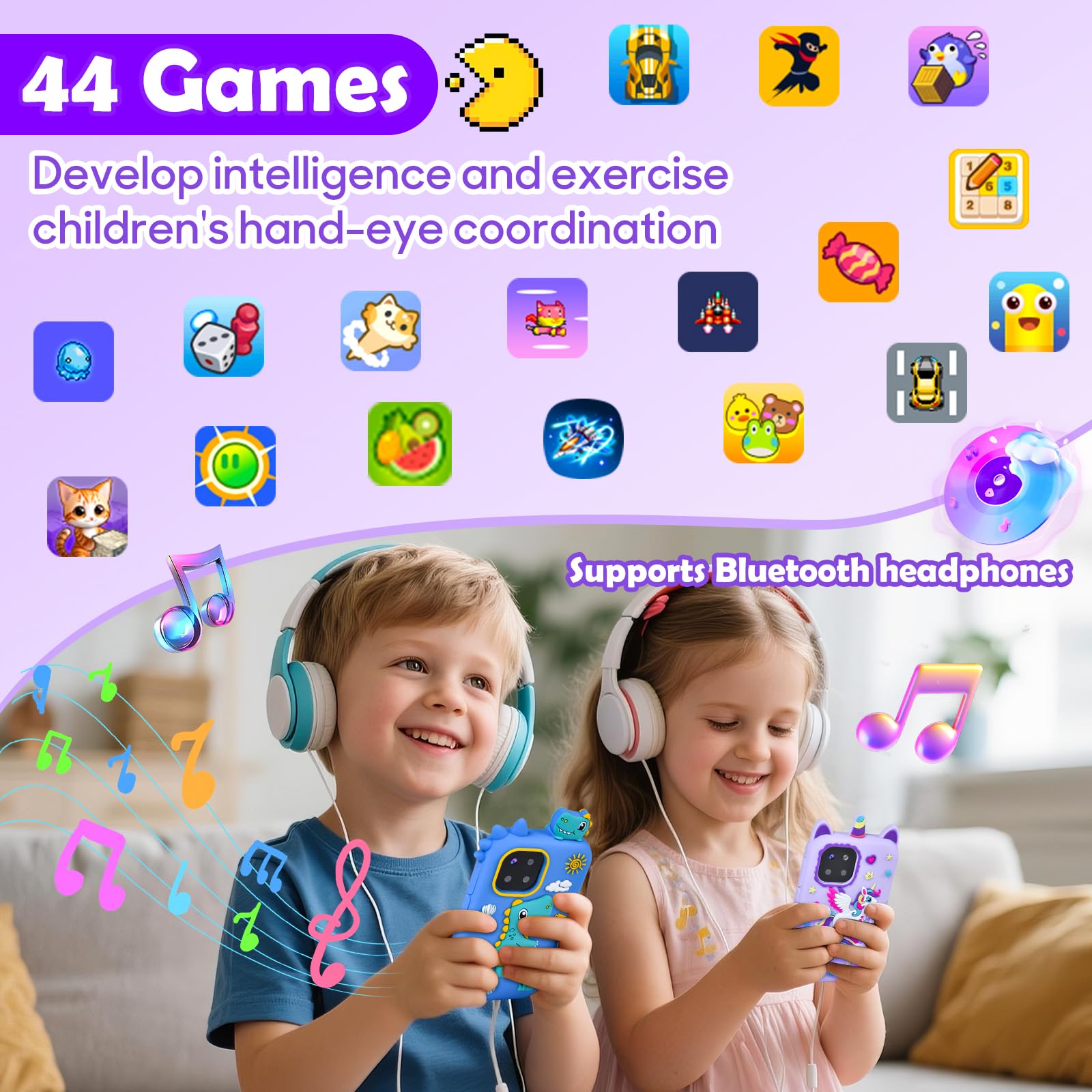 Telefono Giocattolo per Bambini - Smartphone Per Bambini, Cellulare per Ragazze, Regalo Giocattoli per Bambina 3 - 10 anni Compleanno Natale, 2,8" Cellulare Giocattolo Educativo (Viola con Borsa)