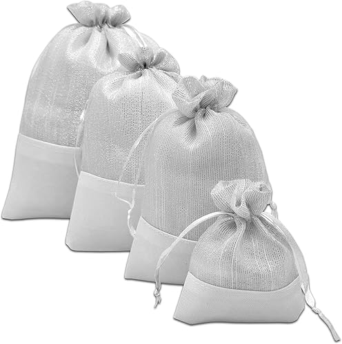 Miniatura 3 de TheDisplayGuys For Your Modern Living Paquete de 24 bolsas de regalo de lino y organza blanca con cordones (grandes 5 12 x 8), recuerdos de fiesta,