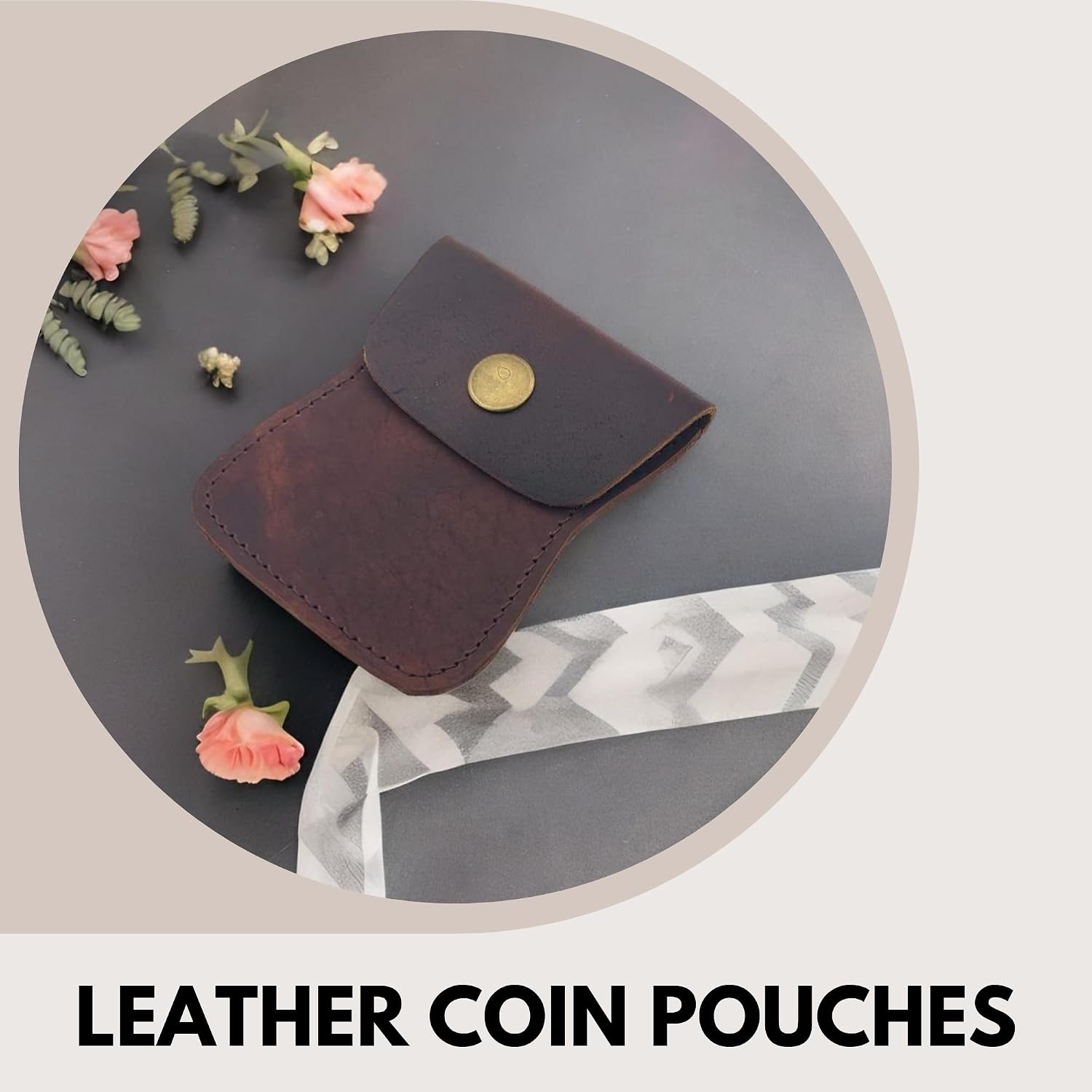 Leather Coin Pouch – Handmade Full Grain Leather Change Holder, Compact Coin Purse for Men & Women – Travel-Friendly Small Wallet with Secure Snap Closure