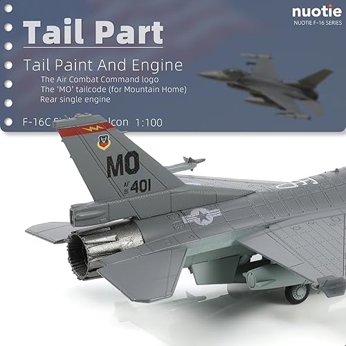 Miniatura 4 de NUOTIE 1100 F-16C Fighting Falcon Fighter Model Metal DieCast Avión de combate modelo avión militar para colección y regalo