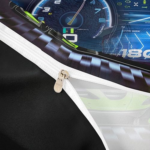 Vista 153 de Juego de ropa de cama de coche de carreras, avión, negro, gris, blanco, funda de edredón de coche deportivo de velocidad para niños, adolescentes