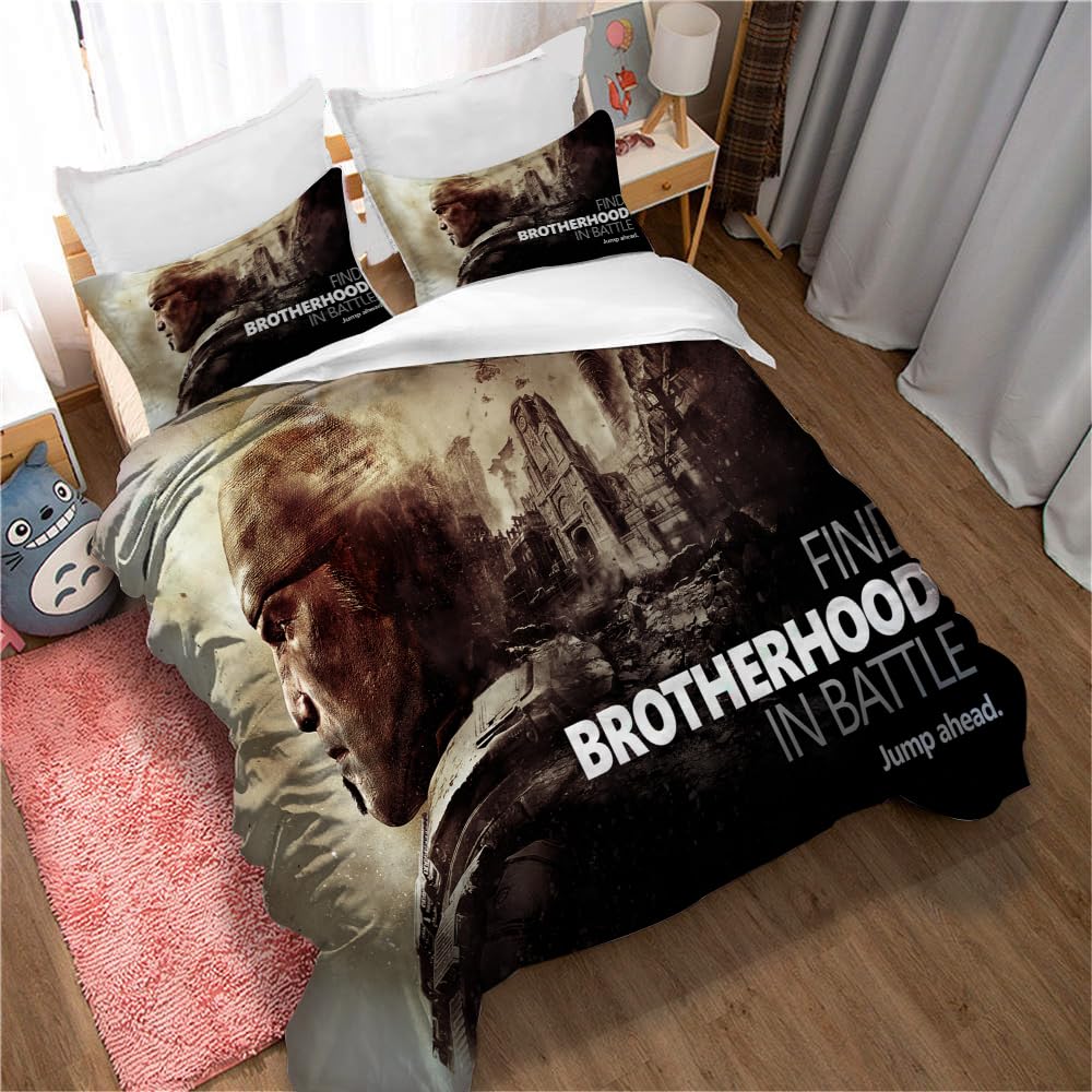 100% Pure Cotton Gears of War Duvet Cover Set with Hidden Closure, 3 Pieces Soft Home Accessories Bedding with 1 Cover and 2 Pillowcases (200x200cm(Double),GOW 03)