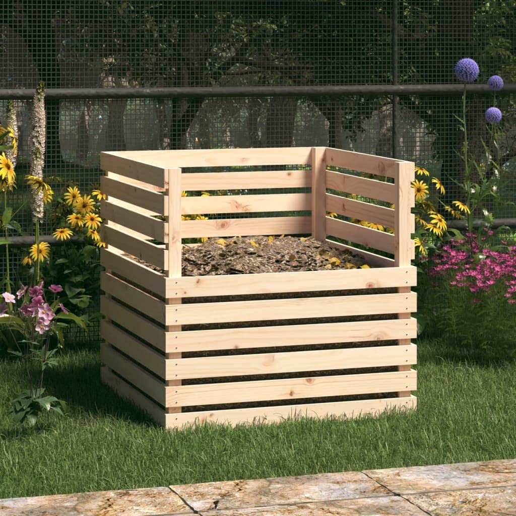 Komposter Massivholz Kiefer 80x80x78 cm, großer Behälter für Garten und Balkon, geruchloser Wurm Silo mit Belüftung, ideal für Recycling, Humus und Dünger Herstellung